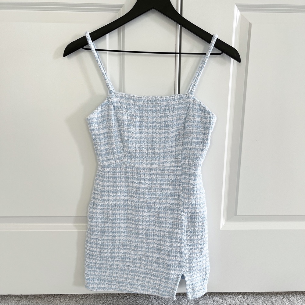 ZARA Tweed Dress Baby Blue S Small Summer Dress